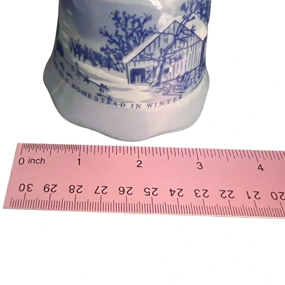 CURRIER & IVES Blue White Vintage Porcelain Bell The Old Homestead In Winter 5.5